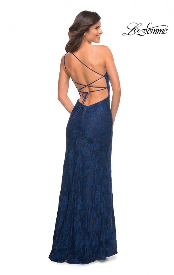 Picture of: One Shoulder Long Lace Prom Dress with Open Back in Blue, Style: 30441, Detail Picture 10