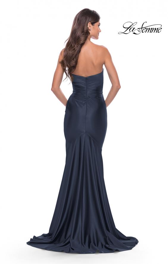 Picture of: Sweetheart Trumpet Liquid Jersey Gown with Ruching in Navy, Style: 31322, Detail Picture 10