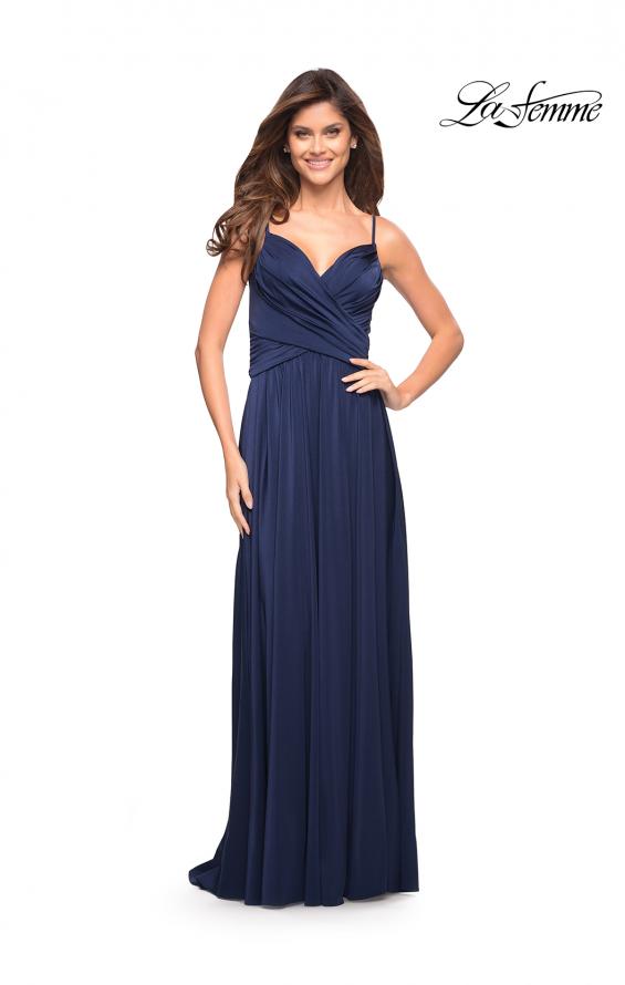 Picture of: Elegant Criss-Cross Ruched Bodice Jersey Dress in Navy, Style: 30571, Detail Picture 14