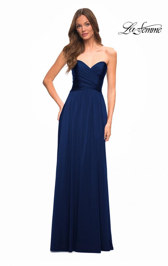 Picture of: Simple Strapless Jersey Dress with High Slit in Navy, Style: 30700, Detail Picture 17