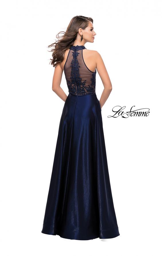 Picture of: Long Prom Dress with Satin A-line Skirt and Beading in Navy, Style: 25617, Back Picture