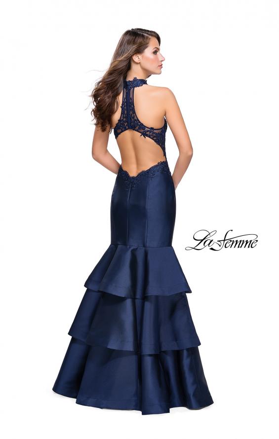 Picture of: Long Mikado Prom Dress with Ruffle Mermaid Skirt in Navy, Style: 25707, Back Picture