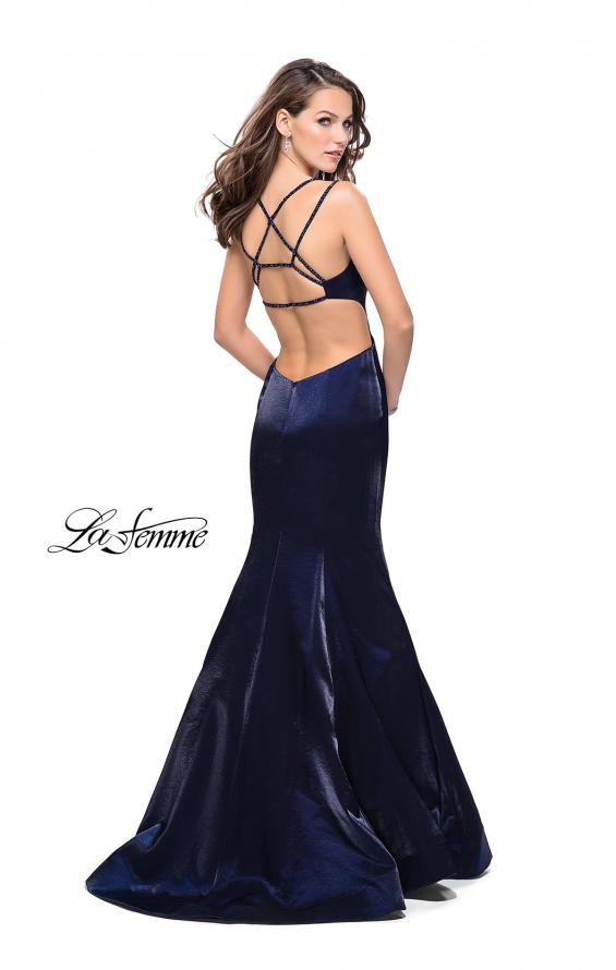 Picture of: Form Fitting Mermaid Prom Dress with Side Cut Outs in Navy, Style: 25813, Back Picture