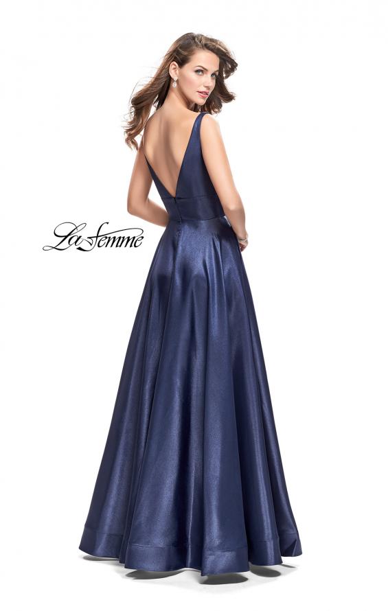 Picture of: A-Line Ball Gown with V Open Back and Pockets in Navy, Style: 26015, Back Picture