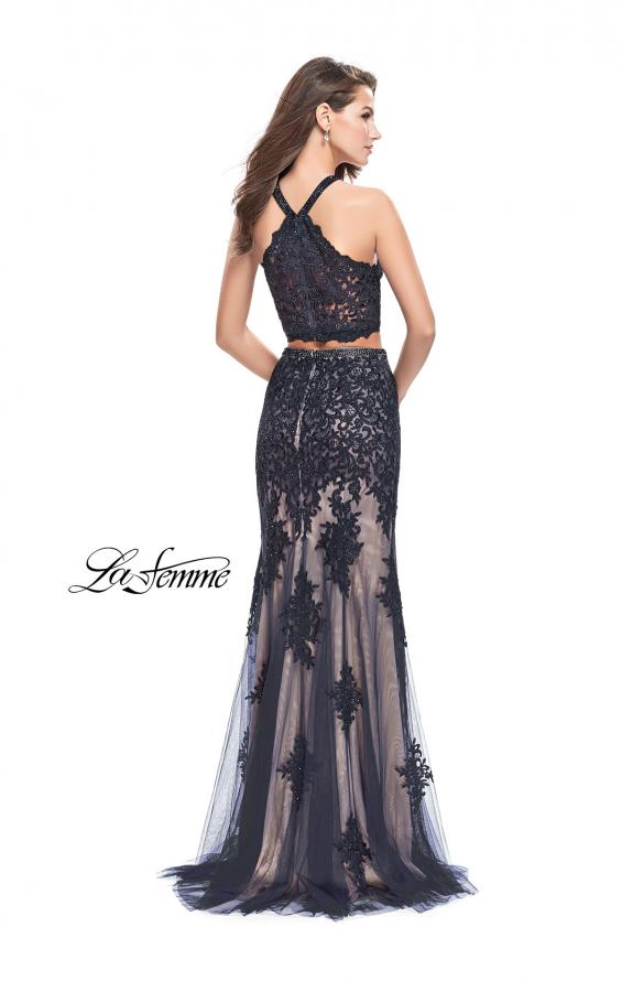 Picture of: Two Piece Prom Dress with Beaded Top and Tulle Skirt in Navy, Style: 26305, Back Picture