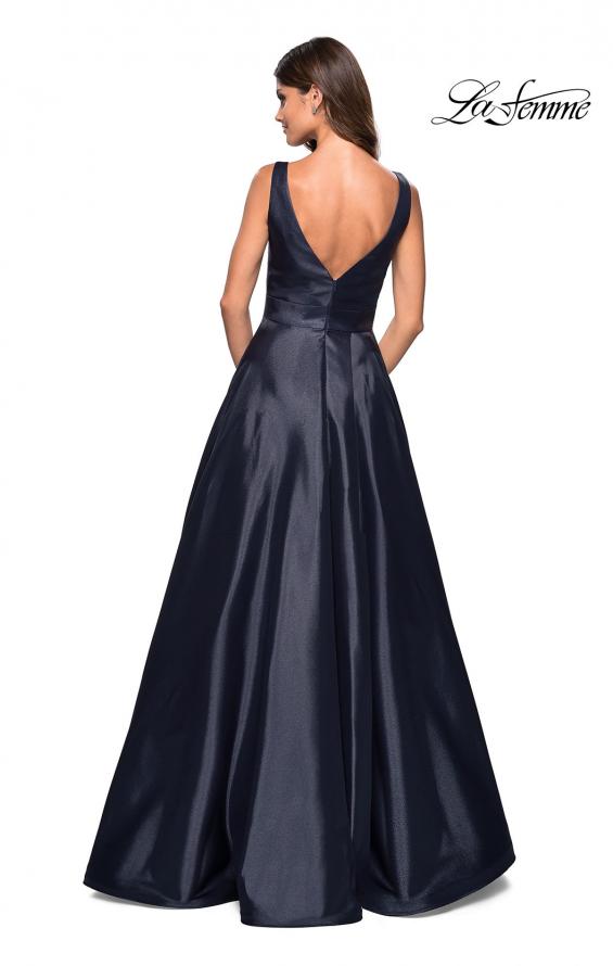 Picture of: Long Mikado Ball Gown with V Front and Back in Navy, Style: 27202, Back Picture