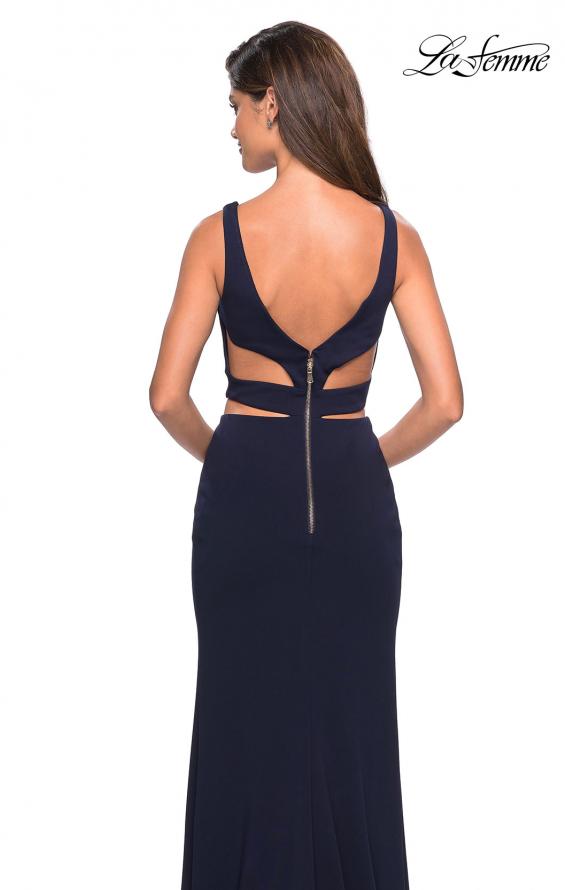 Picture of: Faux Two Piece Dress with Exposed Zipper and Cut Outs in Navy, Style: 27588, Back Picture