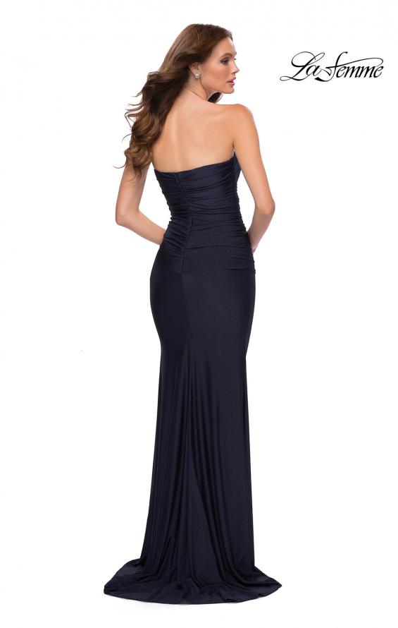Picture of: Strapless Jersey Dress with Ruching and Full Back in Navy, Style 29851, Back Picture