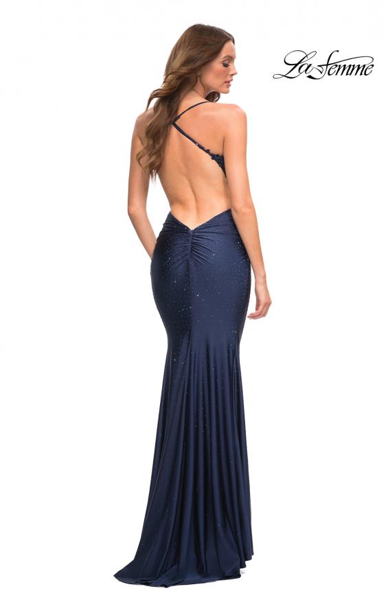 Picture of: Gorgeous Lace and Jersey Jewel Tone Prom Dress in Navy, Back Picture