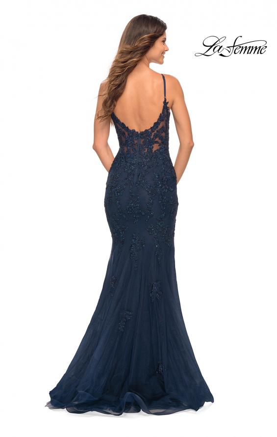 Picture of: Mermaid Tulle and Lace Prom Gown with Illusion Waist in Blue, Style: 30787, Back Picture