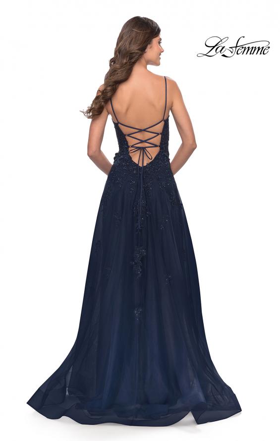 Picture of: Charming Tulle and Lace Gown with Illusion Bodice in Navy, Style: 31381, Back Picture