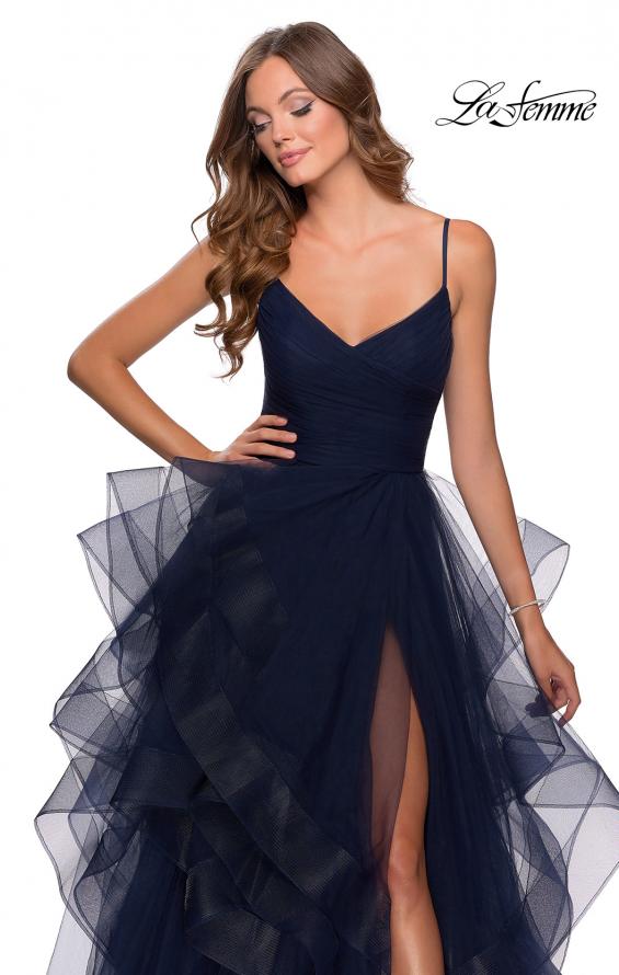 Picture of: Layered Tulle Prom Dress with V Shaped Neckline in Navy, Style: 28502, Detail Picture 1