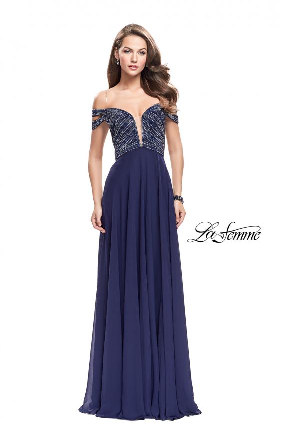 Picture of: A-Line Prom Gown with Beaded Bodice and Chiffon Skirt in Navy, Style: 26059, Detail Picture 2