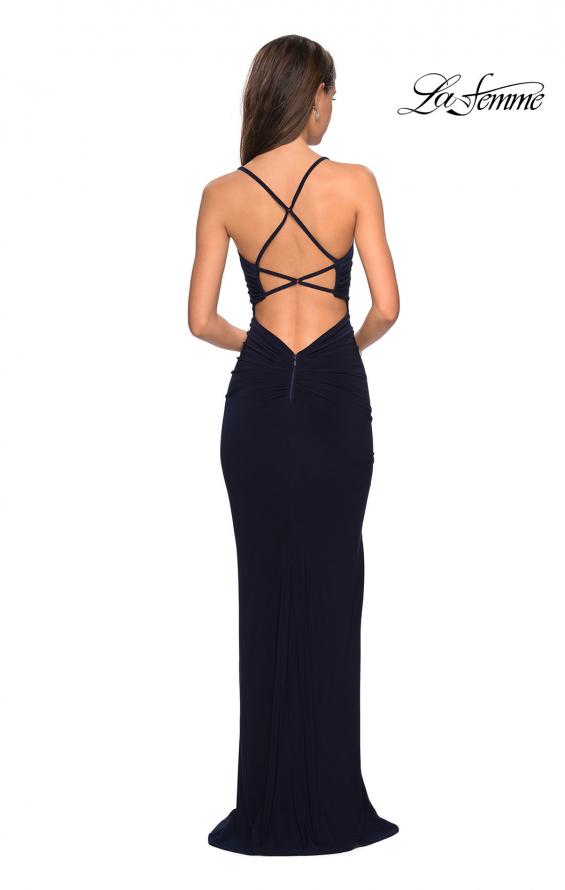 Picture of: Body Hugging Long Jersey Prom Dress with Ruching in Navy, Style: 27720, Detail Picture 2