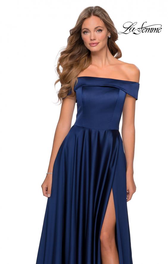Picture of: Satin Off the Shoulder Evening Dress with Pockets in Navy, Style: 28978, Detail Picture 2