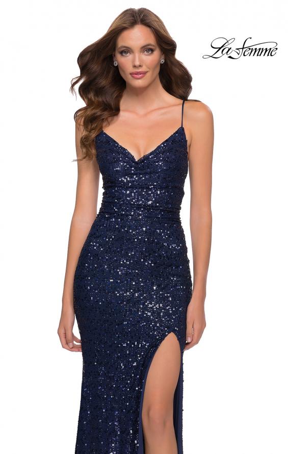 Picture of: Elegant Long Sequin Dress with V Neckline in Navy, Style 29657, Detail Picture 2