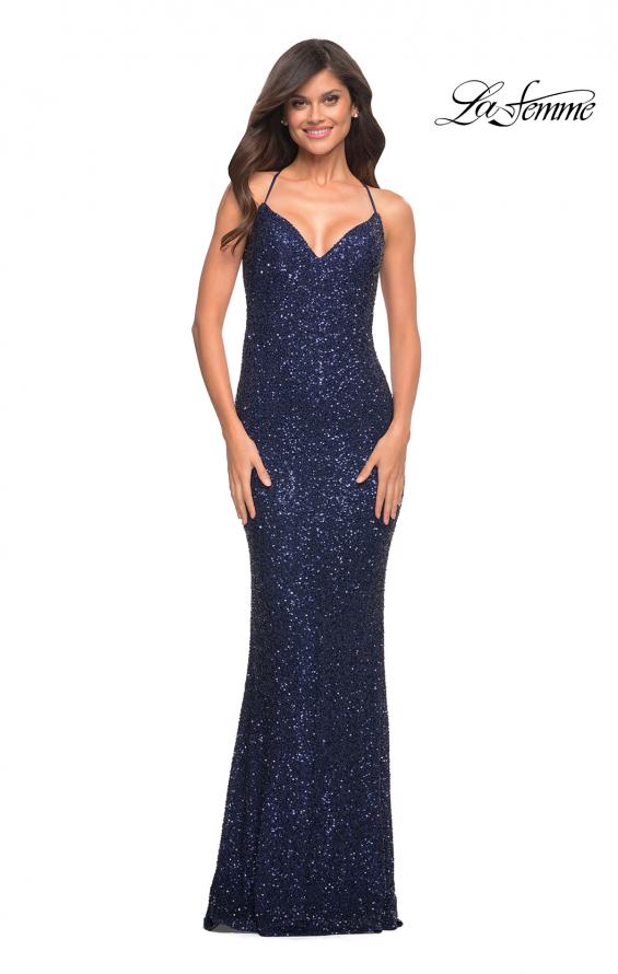 Picture of: Luxurious Soft Sequin Dress with V Neckline in Blue, Style: 30523, Detail Picture 2