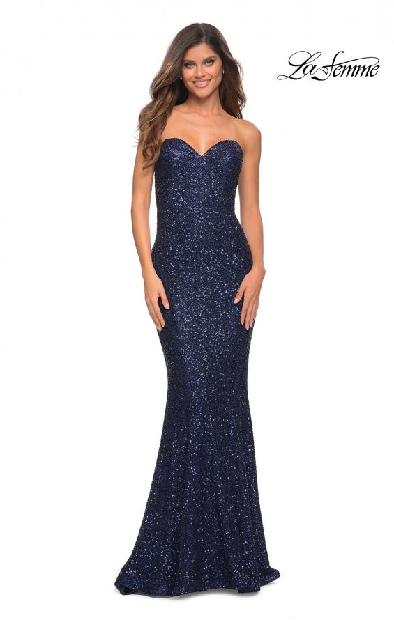 Picture of: Strapless Sweetheart Luxe Sequin Gown in Navy, Detail Picture 2