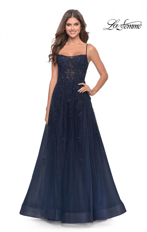 Picture of: Charming Tulle and Lace Gown with Illusion Bodice in Navy, Style: 31381, Detail Picture 2
