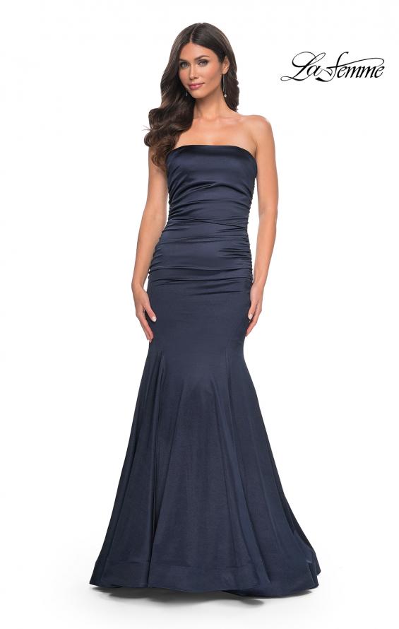 Picture of: Strapless Mermaid Stretch Satin Prom Dress in Blue, Style: 31980, Detail Picture 2