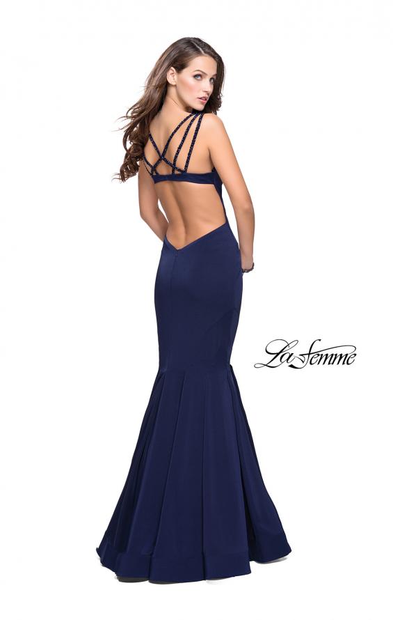 Picture of: Long Jersey Mermaid Prom Dress with Deep V in Navy, Style: 25485, Detail Picture 3