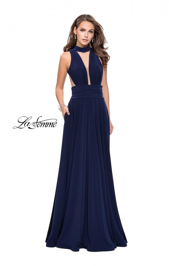 Picture of: A-line Prom Dress with Choker Neck Detail and Open Back in Navy, Style: 25568, Detail Picture 3