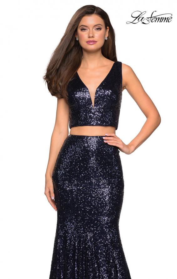 Picture of: Fully sequin Two Piece Floor Length Prom Gown in Navy, Style: 27590, Detail Picture 3