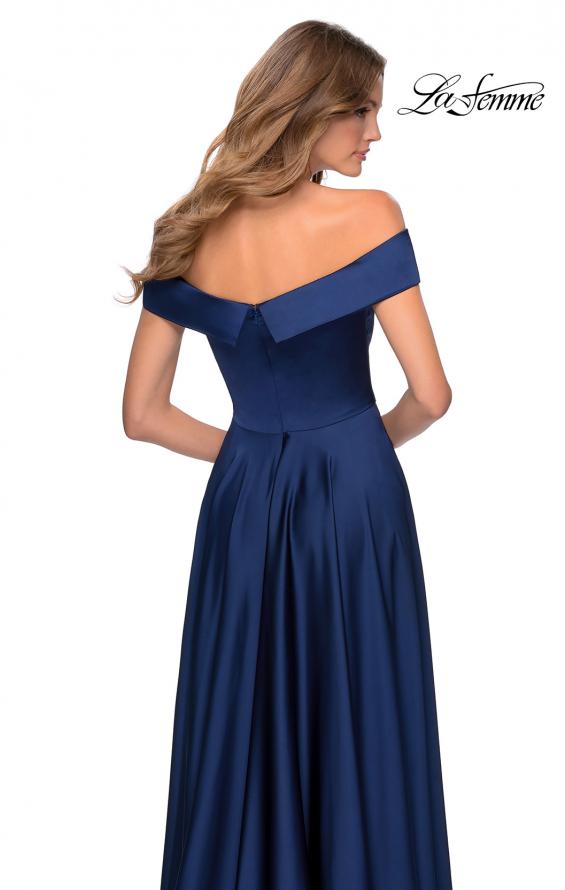 Picture of: Satin Off the Shoulder Evening Dress with Pockets in Navy, Style: 28978, Detail Picture 3