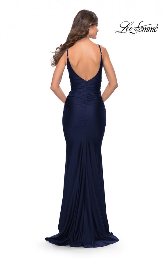 Picture of: Criss Cross Ruched Bodice Elegant Jersey Dress in Navy, Style: 31122, Detail Picture 3