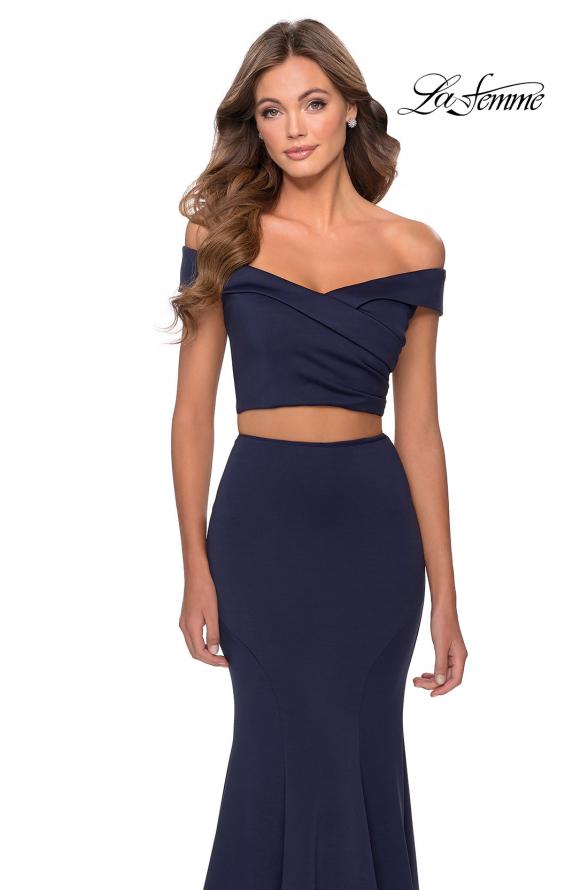 Picture of: Two Piece Off The Shoulder Dress with Pleated Top in Navy, Style: 28521, Detail Picture 4