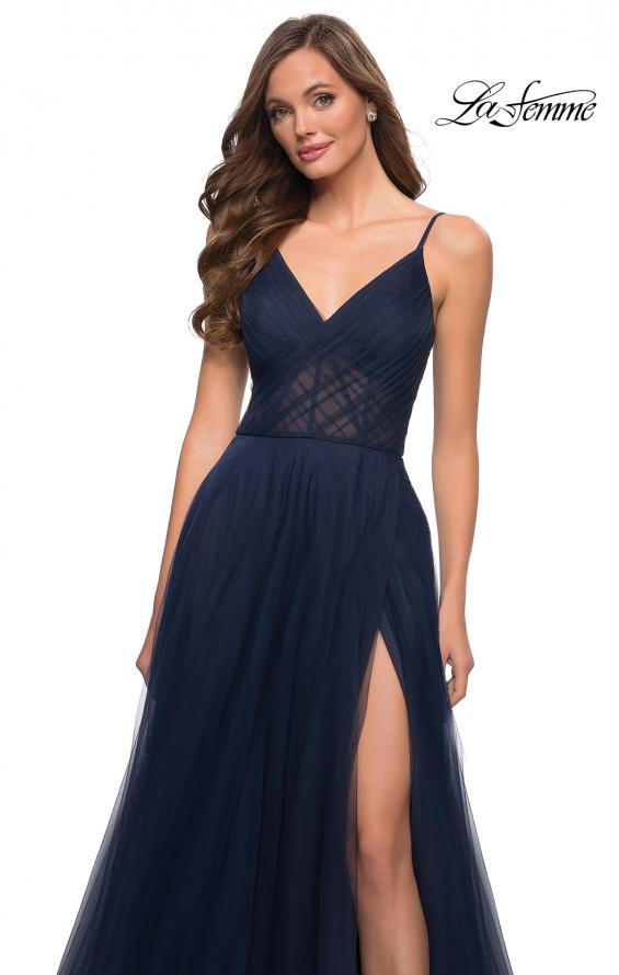 Picture of: A Line Tulle Prom Dress with Sheer Bodice in Navy, Style 29076, Detail Picture 5