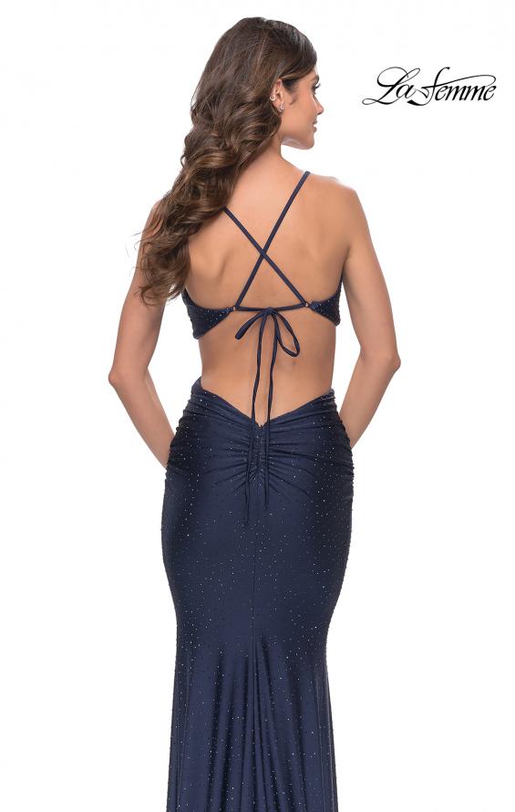 Picture of: Twist Front Cut Out Rhinestone Jersey Dress in Navy, Style: 31339, Detail Picture 5