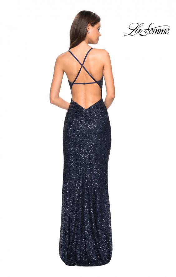 Picture of: Floor Length Ruched Fully sequin Prom Dress in Navy, Style: 27234, Detail Picture 6