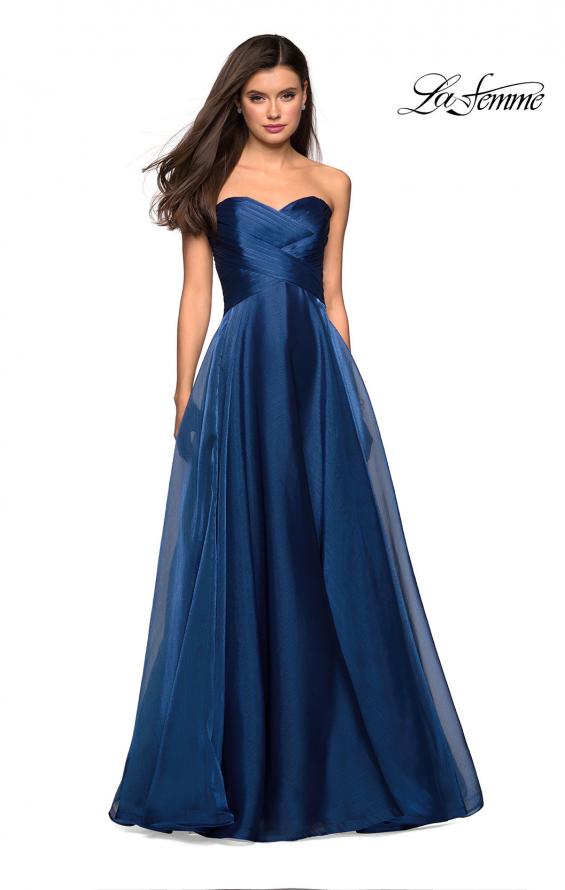 Picture of: Strapless Chiffon Dress with Criss Cross Bodice Detail in Navy, Style: 27515, Detail Picture 6
