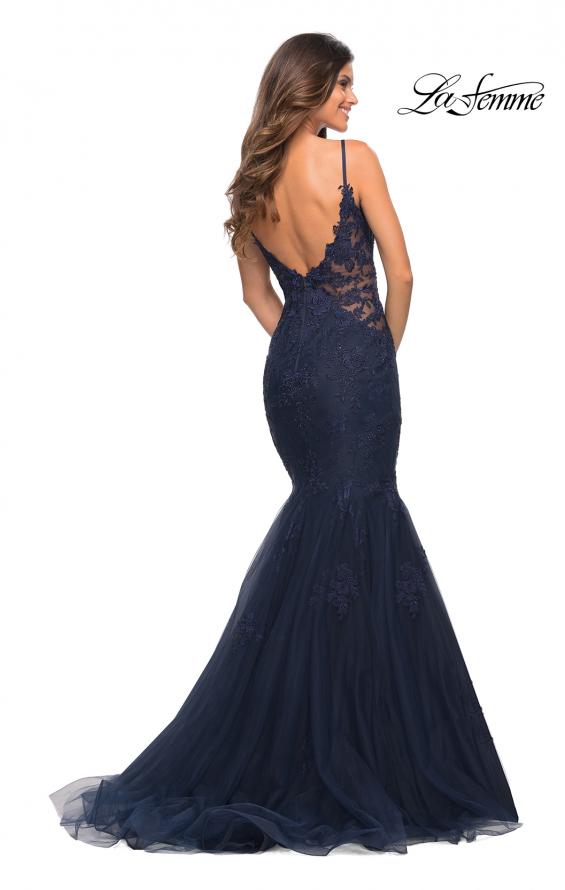 Picture of: Tulle and Lace Mermaid Gown in Jewel Tones in Navy, Detail Picture 6