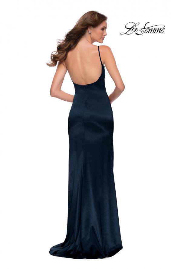 Picture of: Fitted Stretch Satin Dress with Scoop Back in Navy, Style 29945, Detail Picture 6