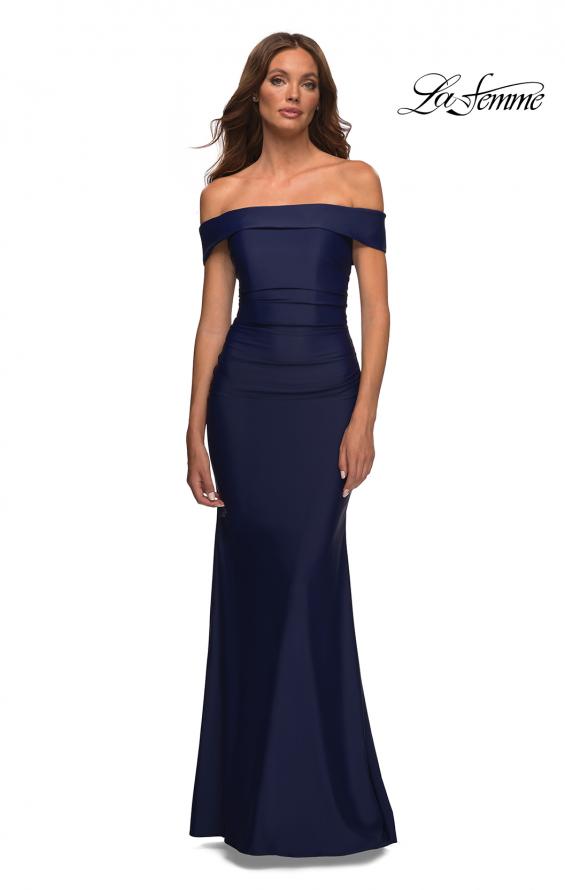 Picture of: Off the Shoulder Elegant Long Evening Gown in Navy, Detail Picture 6