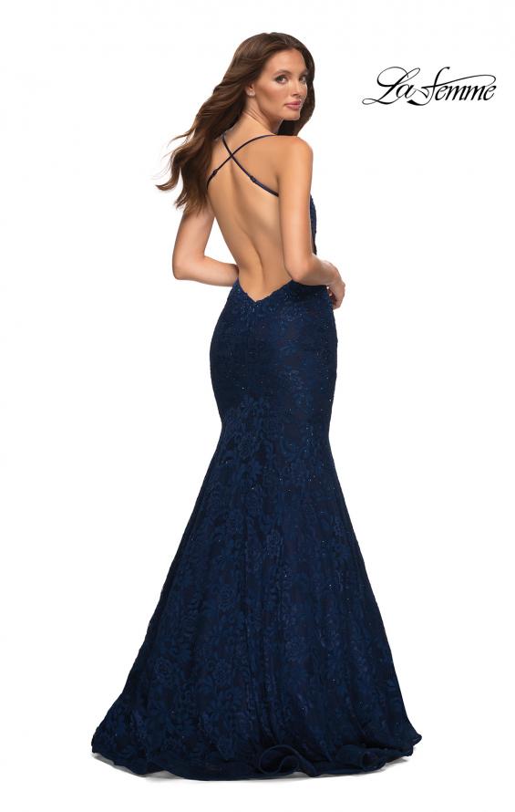 Picture of: Mermaid Lace Gown with Sheer Bodice and Open Back in Blue, Style: 30467, Detail Picture 6