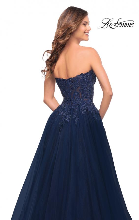 Picture of: Tulle and Lace Ballgown with High Slit and Pockets in Navy, Style: 30592, Detail Picture 6