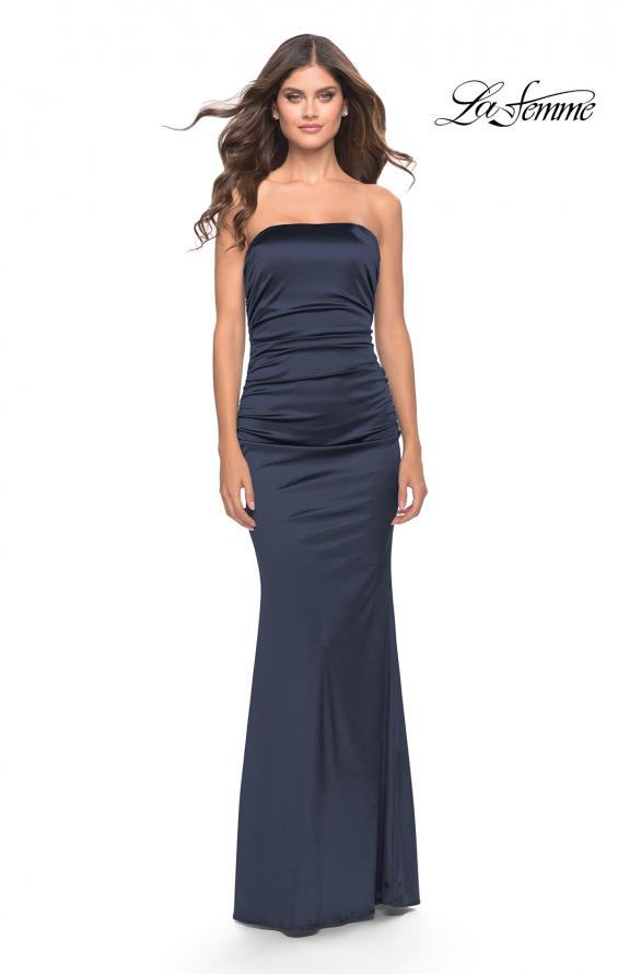 Picture of: Chic Strapless Liquid Jersey Gown with Ruching in Navy, Style: 31189, Detail Picture 6