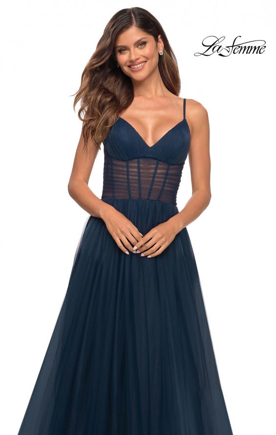 Picture of: Tulle A-line Prom Dress with Corset Sheer Bodice in Navy, Detail Picture 7