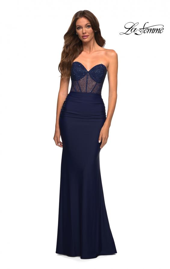 Picture of: Sweetheart Strapless Rhinestone Encrusted Gown in Blue, Style: 30476, Detail Picture 7