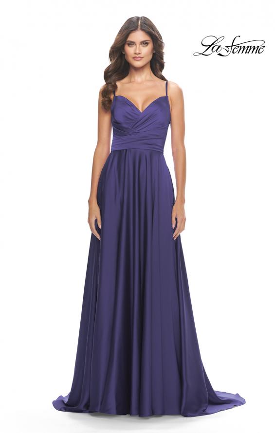 Picture of: Luxury Satin Gown with Criss Cross Bodice in Navy, Style: 31233, Detail Picture 7