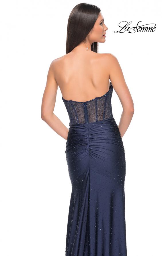 Picture of: Rhinestone Embellished Gown with Ruched Skirt in Navy, Style: 32316, Detail Picture 7