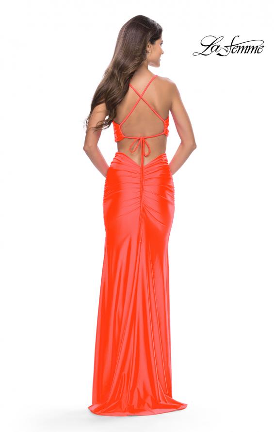 Picture of: Neon Prom Dress with Side Cutouts and Open Tie Back in Neon Coral, Style: 31400, Style: 31400