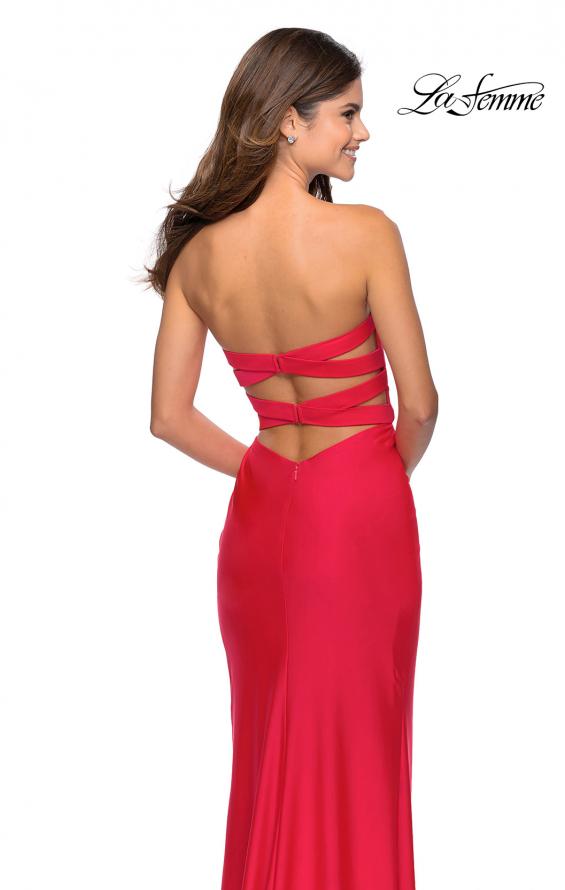 Picture of: Strapless Gown With Double Criss Cross Open Back in Neon Coral, Style: 28944, Back Picture