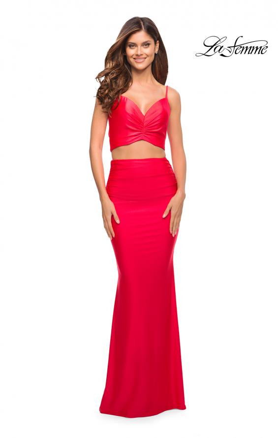 Picture of: Neon Two Piece Jersey Long Prom Dress in Neon Coral, Style: 30678, Detail Picture 1