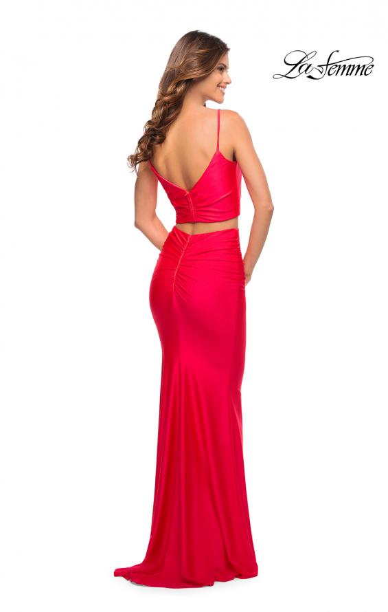 Picture of: Neon Two Piece Jersey Long Prom Dress in Neon Coral, Style: 30678, Detail Picture 2