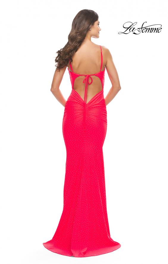 Picture of: Jeweled Modified Scoop Neck Jersey Dress with Open Back in Bright Colors in Neon Coral, Style: 31414, Detail Picture 4