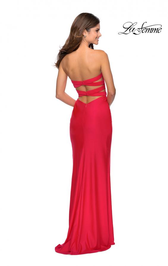 Picture of: Strapless Gown With Double Criss Cross Open Back in Neon Coral, Style: 28944, Detail Picture 5